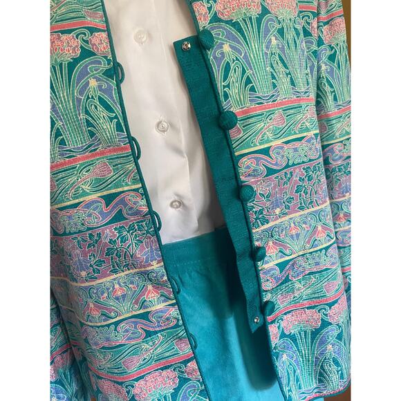 Silk jacket with Art Deco print by Adrianna Papell, size 14 - Picture 3 of 8